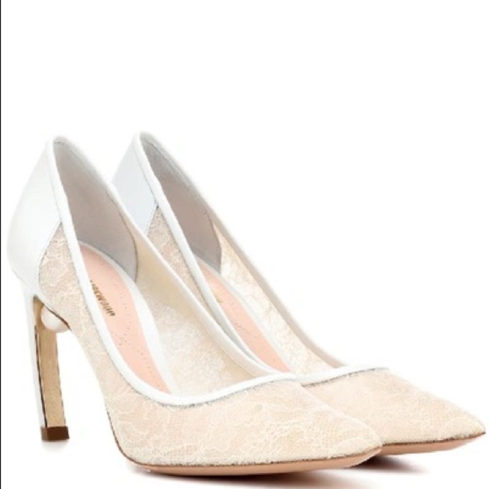 NICHOLAS KIRKWOOD
Mira Pearl Lace And Leather Pumps In White SIZE 40